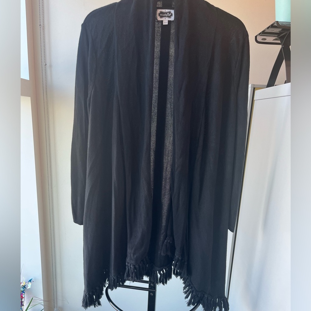 Mud Pie Charcoal Knit Fringe Cardigan Size S/M